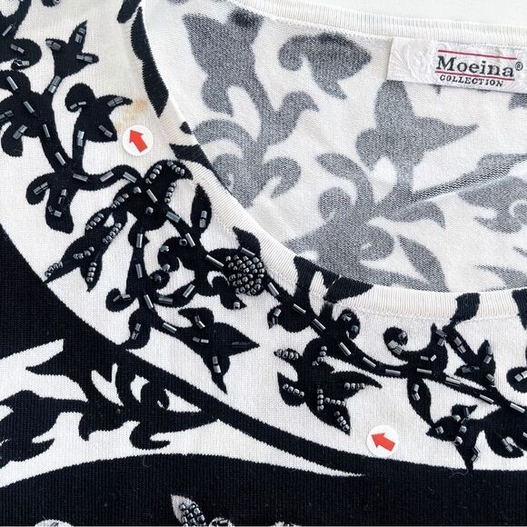 Moeina Collection Sweater Black White Beading Women's S - Picture 8 of 10